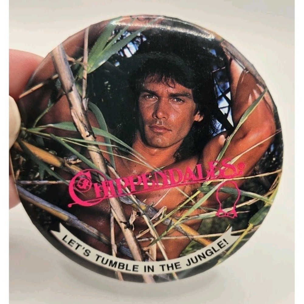 Vintage Chippendales Let's Tumble In The Jungle 3" Pinback Button Rare 1980s